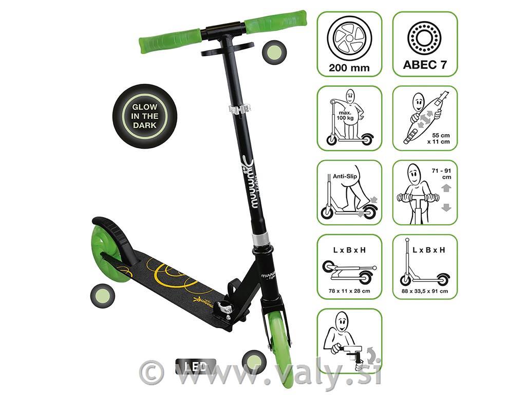 Muuvmi skiro Scooter Lights Glow 200mm črno-zelena