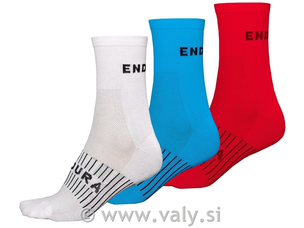 Endura nogavice CoolMax® Race Sock 3 pari bela, rdeča, modra