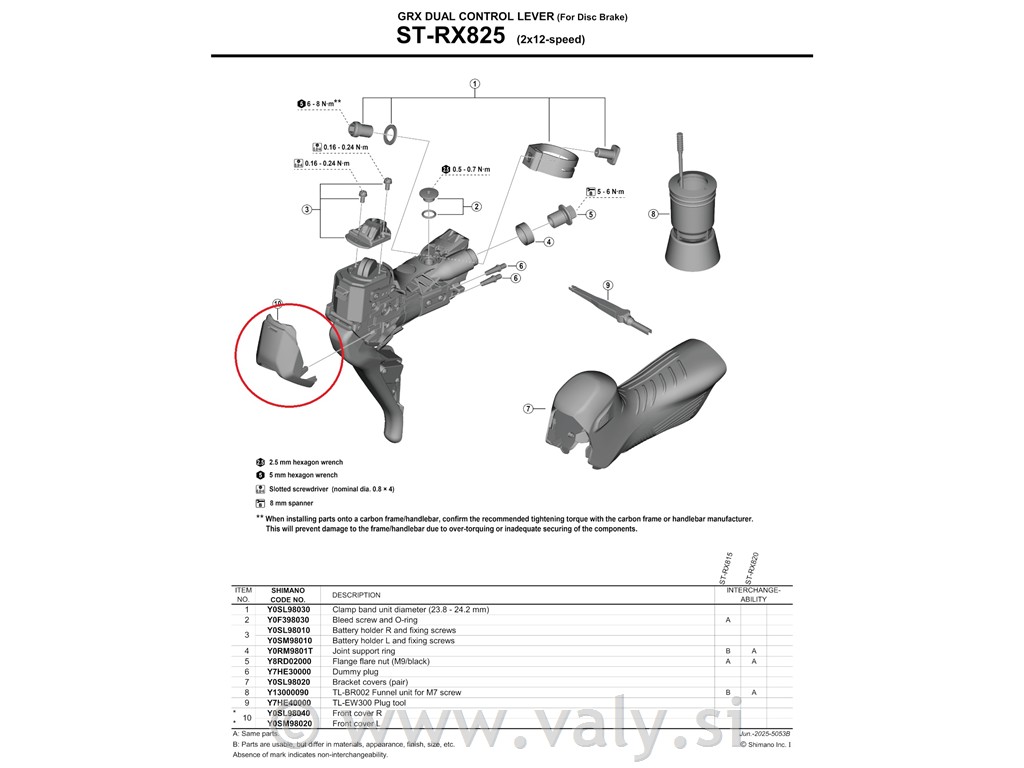 Shimano desni spodnji pokrov GRX Di2 ST-RX825 desno ročico