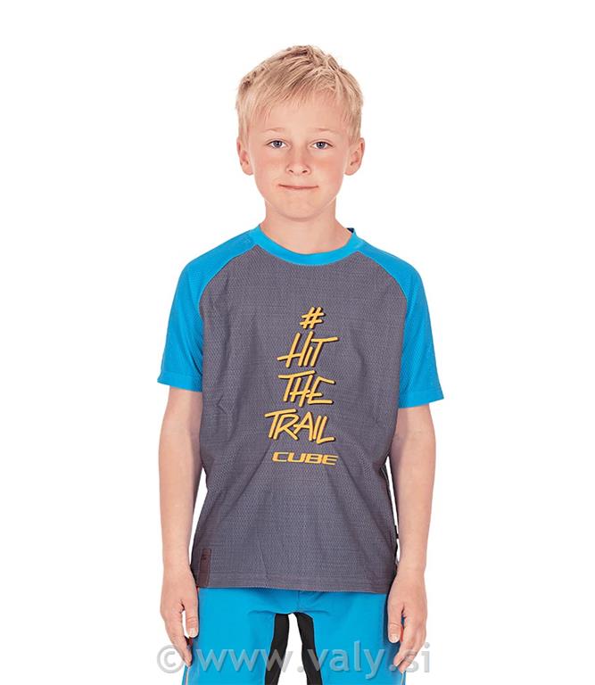 Cube majica Junior Jersey otroška kratek rokav siva modra